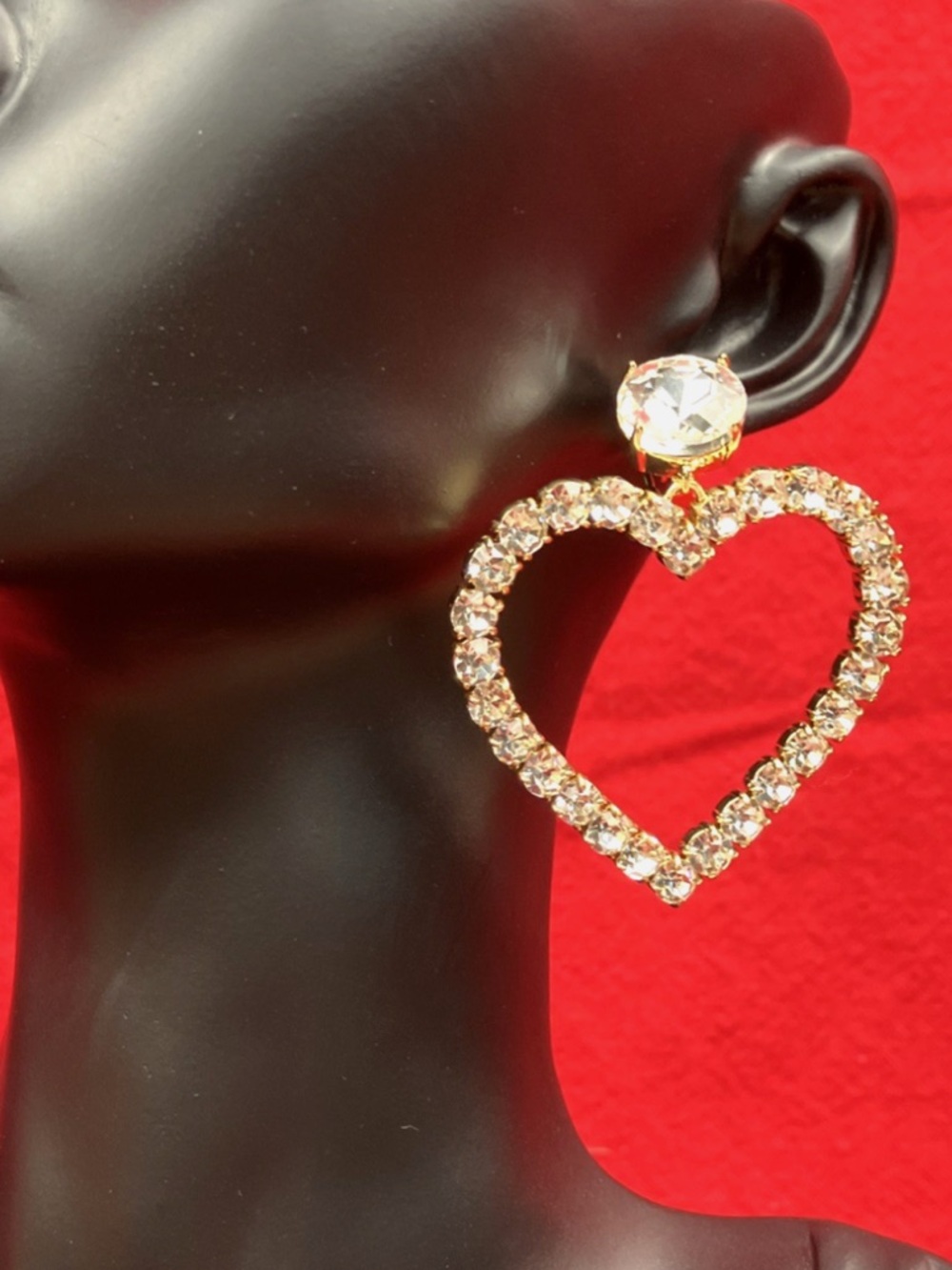 AQUA Crystal Big Heart Drop Earrings 14kt Gold Plated NWT